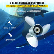 Outboard Propeller, Replace for OEM 3860709, 3-Blade 14.5"" x 21"" Pitch Steel Boat Propeller, Compatible V952-CLXJY31412X211DRFV0
