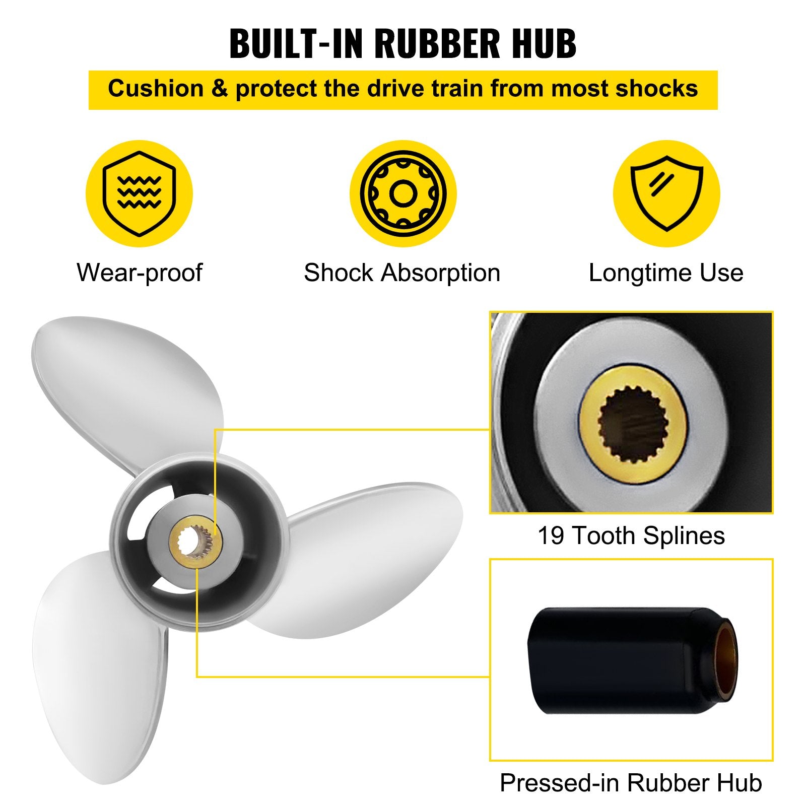 Outboard Propeller, Replace for OEM 3860709, 3-Blade 14.5"" x 21"" Pitch Steel Boat Propeller, Compatible V952-CLXJY31412X211DRFV0
