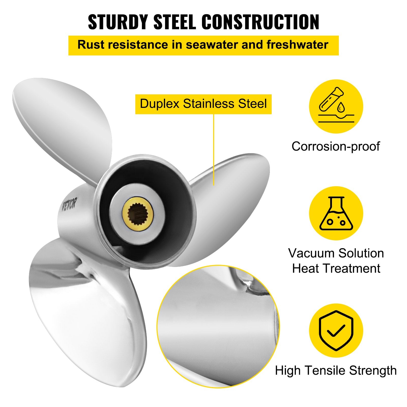 Outboard Propeller, Replace for OEM 3860709, 3-Blade 14.5"" x 21"" Pitch Steel Boat Propeller, Compatible V952-CLXJY31412X211DRFV0