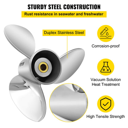 Outboard Propeller, Replace for OEM 3860709, 3-Blade 14.5"" x 21"" Pitch Steel Boat Propeller, Compatible V952-CLXJY31412X211DRFV0