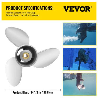 Outboard Propeller, Replace for OEM 3860709, 3-Blade 14.5"" x 21"" Pitch Steel Boat Propeller, Compatible V952-CLXJY31412X211DRFV0