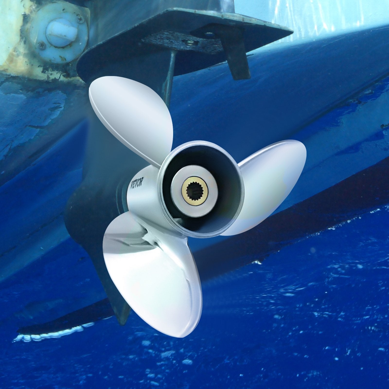 Outboard Propeller, Replace for OEM 3860709, 3-Blade 14.5"" x 21"" Pitch Steel Boat Propeller, Compatible V952-CLXJY31412X211DRFV0