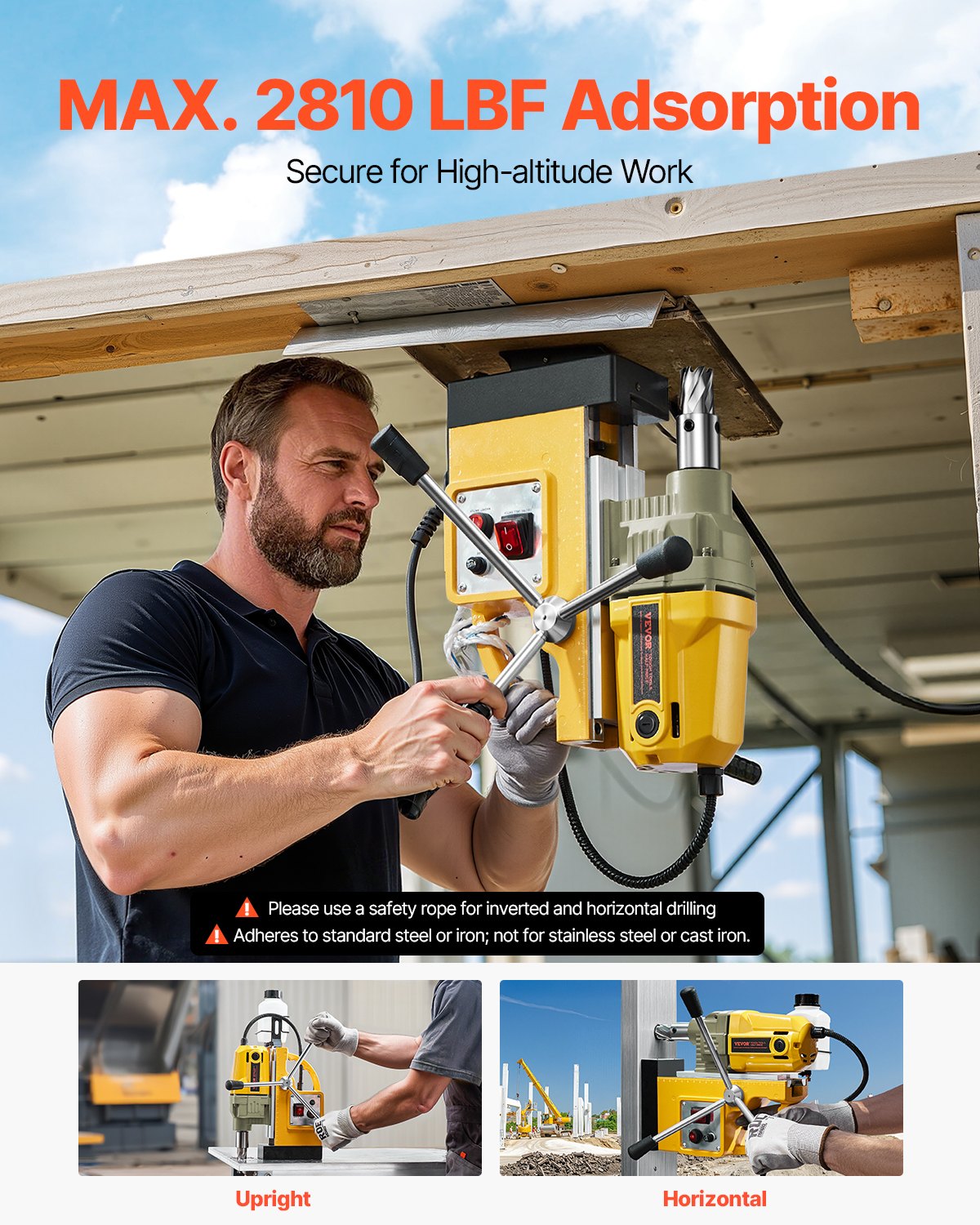 Magnetic Drill, 1400W Motor 1.6 in Boring Diameter, 2810 lbf Portable Electric Mag Drill Press, with 11 V952-CLZJP11J40MMIQMACV3
