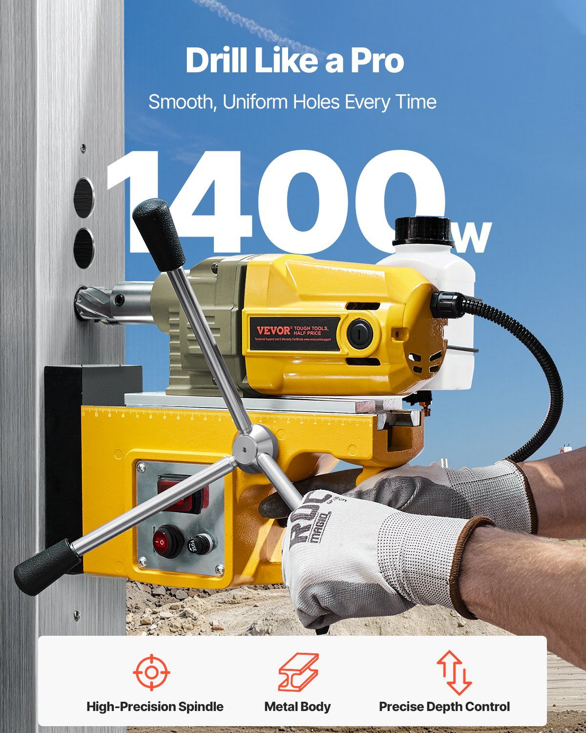 Magnetic Drill, 1400W Motor 1.6 in Boring Diameter, 2810 lbf Portable Electric Mag Drill Press, 800 RPM V952-CLZJPDJ40MMKUHBJ6V3