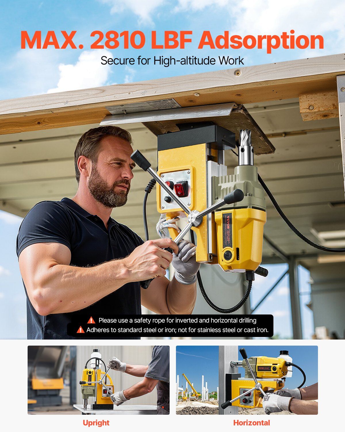 Magnetic Drill, 1400W Motor 1.6 in Boring Diameter, 2810 lbf Portable Electric Mag Drill Press, 800 RPM V952-CLZJPDJ40MMKUHBJ6V3