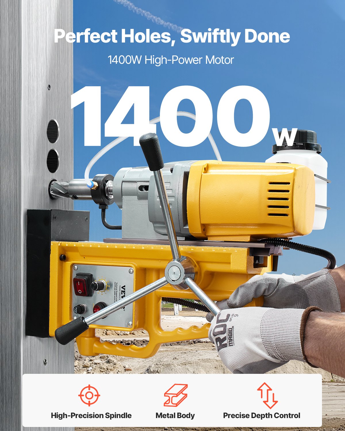 Magnetic Drill, 1400W Motor 2 in Boring Diameter, 2922 lbf Portable Electric Mag Drill Press, 0-750 RPM V952-CLZJPDJ50MMM8SYP4V3