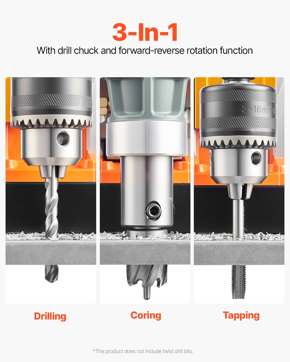 Magnetic Drill, 1450W Motor 1.6 in Boring Diameter, 2810 lbf Portable Electric Mag Drill Press, with 2 Coring V952-CLZTJ2J40MMMO8WSCV3