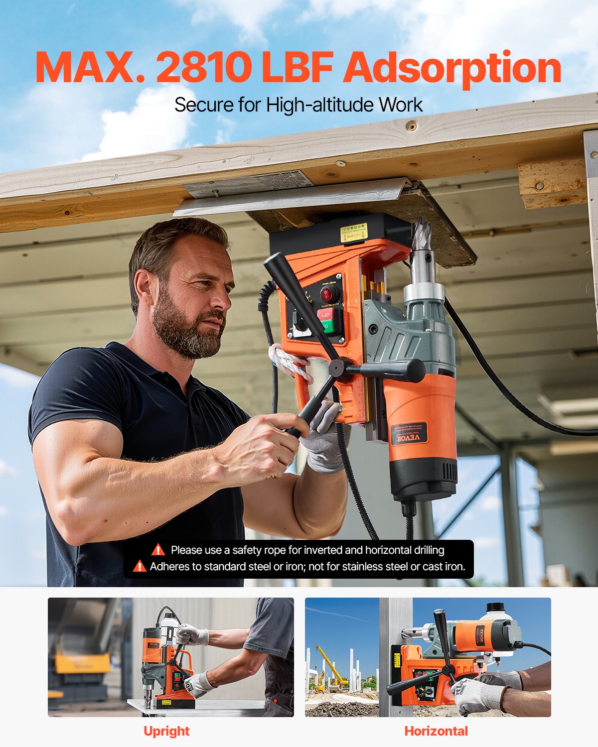 Magnetic Drill, 1450W Motor 1.6 in Boring Diameter, 2810 lbf Portable Electric Mag Drill Press, with 2 Coring V952-CLZTJ2J40MMMO8WSCV3