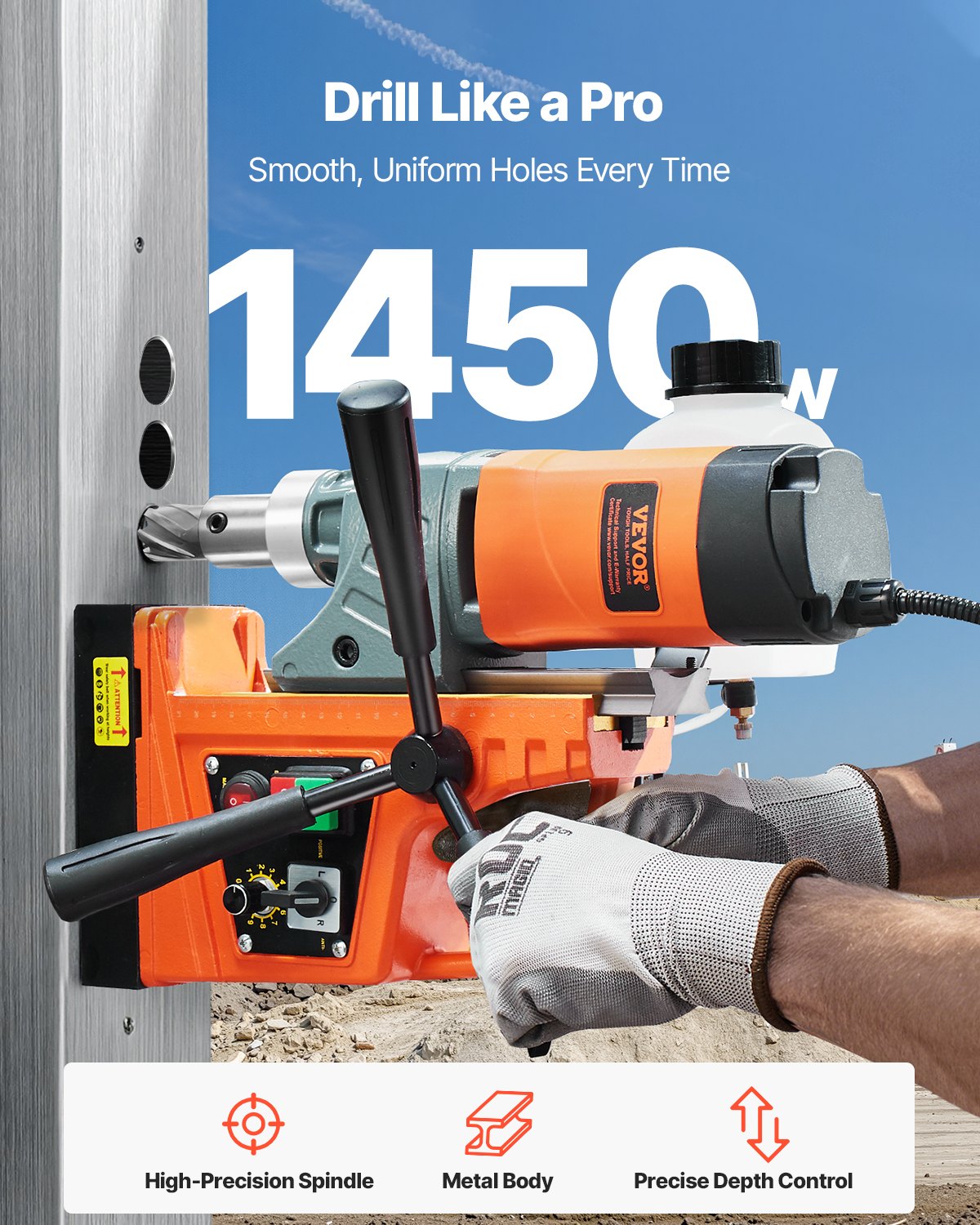 Magnetic Drill, 1450W Motor 2 in Boring Diameter, 2878 lbf Portable Electric Mag Drill Press, with 6 Coring V952-CLZTJ6JT50MMO3WWGV3