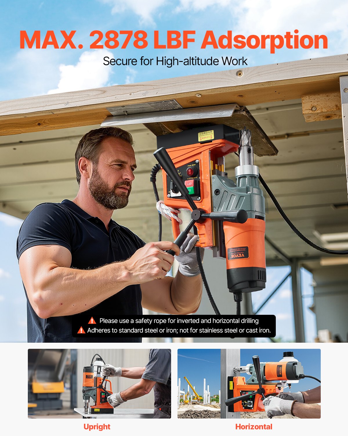 Magnetic Drill, 1450W Motor 2 in Boring Diameter, 2878 lbf Portable Electric Mag Drill Press, with 6 Coring V952-CLZTJ6JT50MMO3WWGV3
