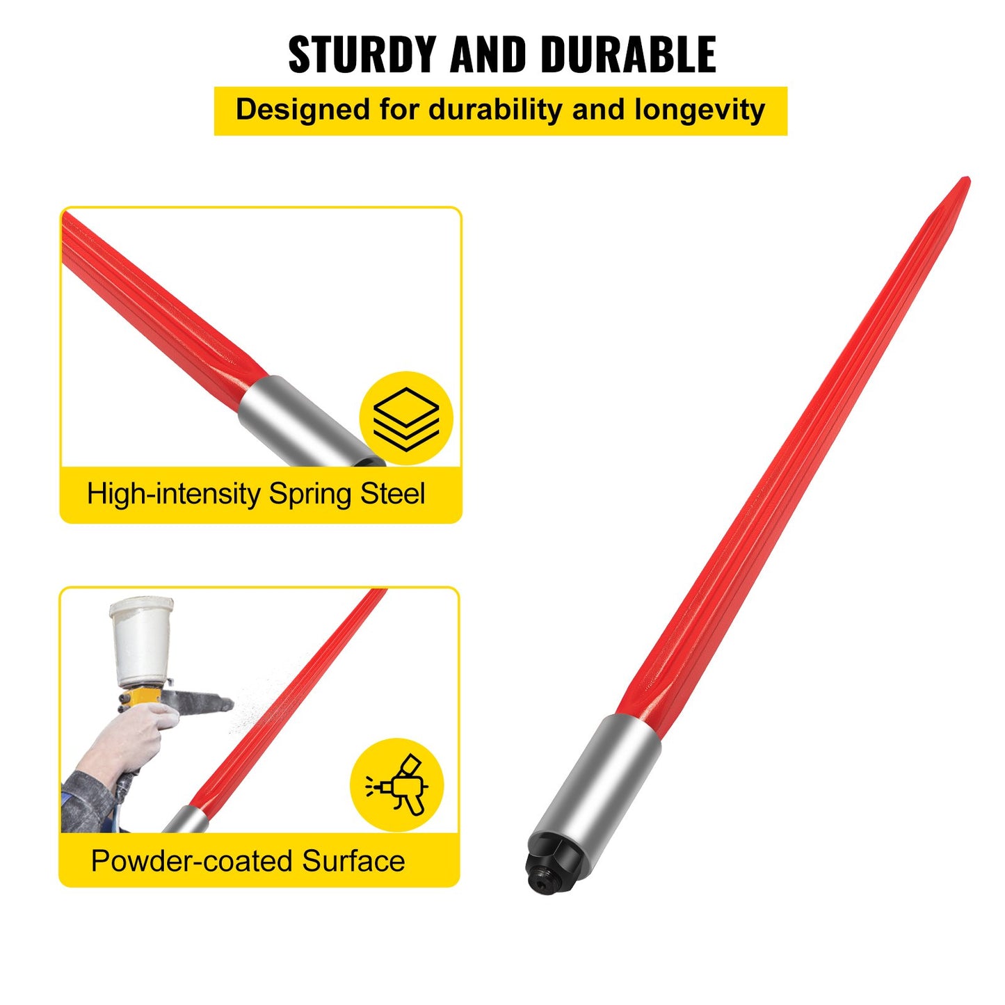 Hay Spear 32" Bale Spear 1350 lbs Capacity, Bale Spike Quick Attach Square Hay Bale Spears 1.4" Wide, Red V952-CM36X810-1350HS01V0