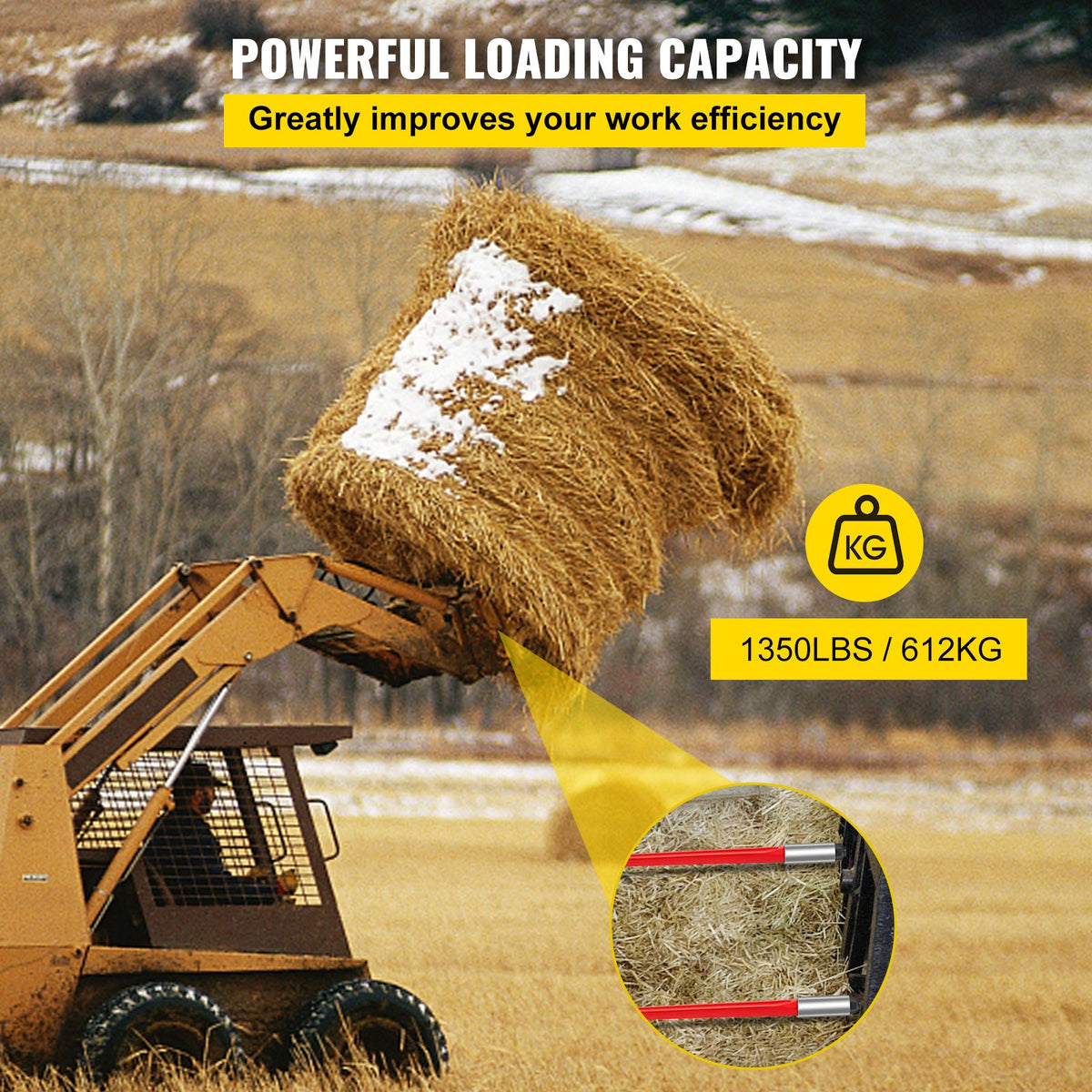Hay Spear 32" Bale Spear 1350 lbs Capacity, Bale Spike Quick Attach Square Hay Bale Spears 1.4" Wide, Red V952-CM36X810-1350HS01V0