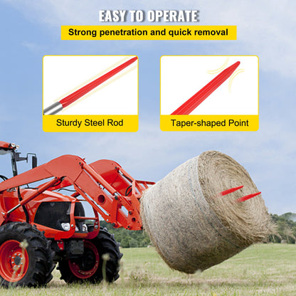 Hay Spear 32" Bale Spear 1350 lbs Capacity, Bale Spike Quick Attach Square Hay Bale Spears 1.4" Wide, Red V952-CM36X810-1350HS01V0
