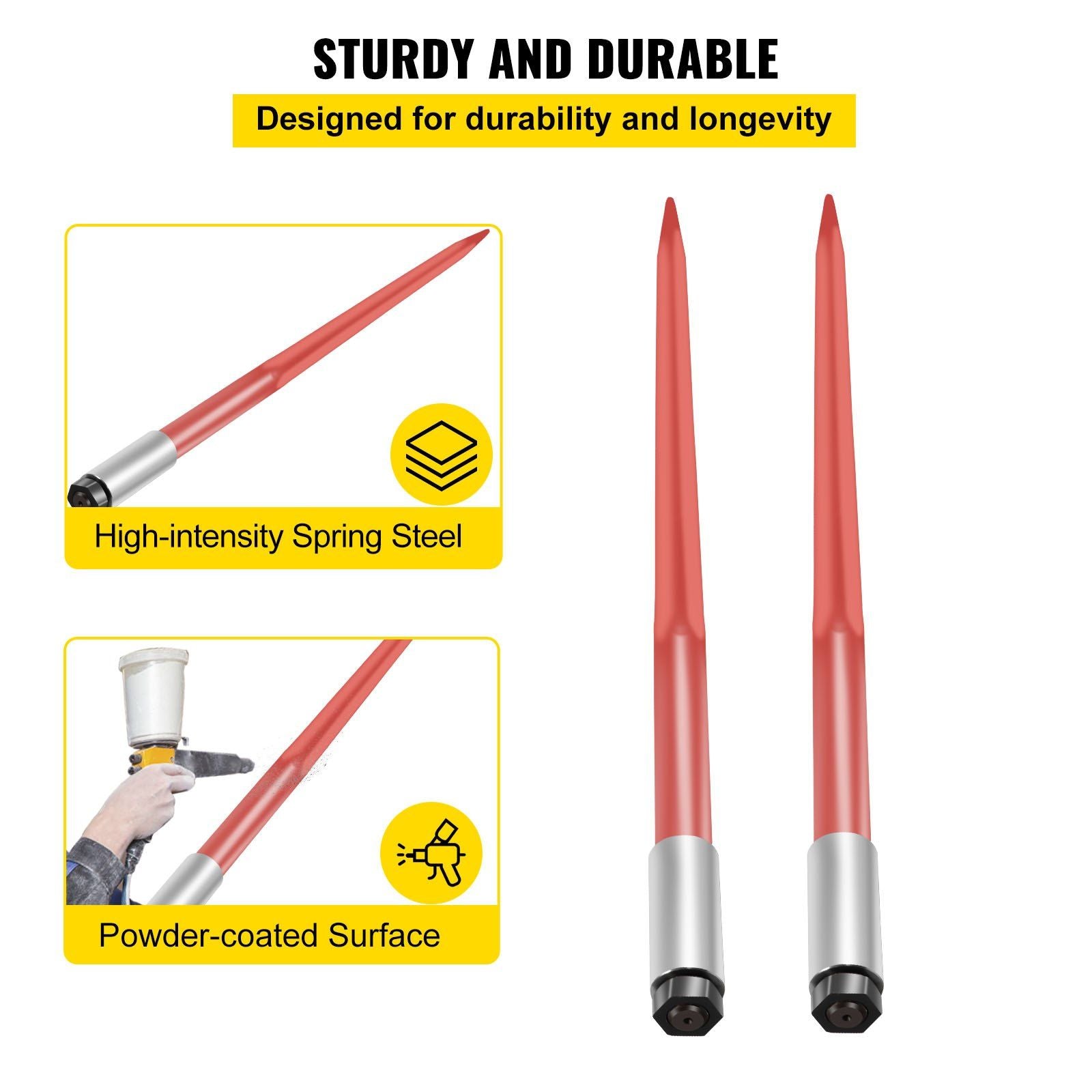 Pair Hay Spear 43" Bale Spear 3000 lbs Capacity, Bale Spike Quick Attach Square Hay Bale Spears 1 3/4", Red V952-CM45X1100-30002PCV0