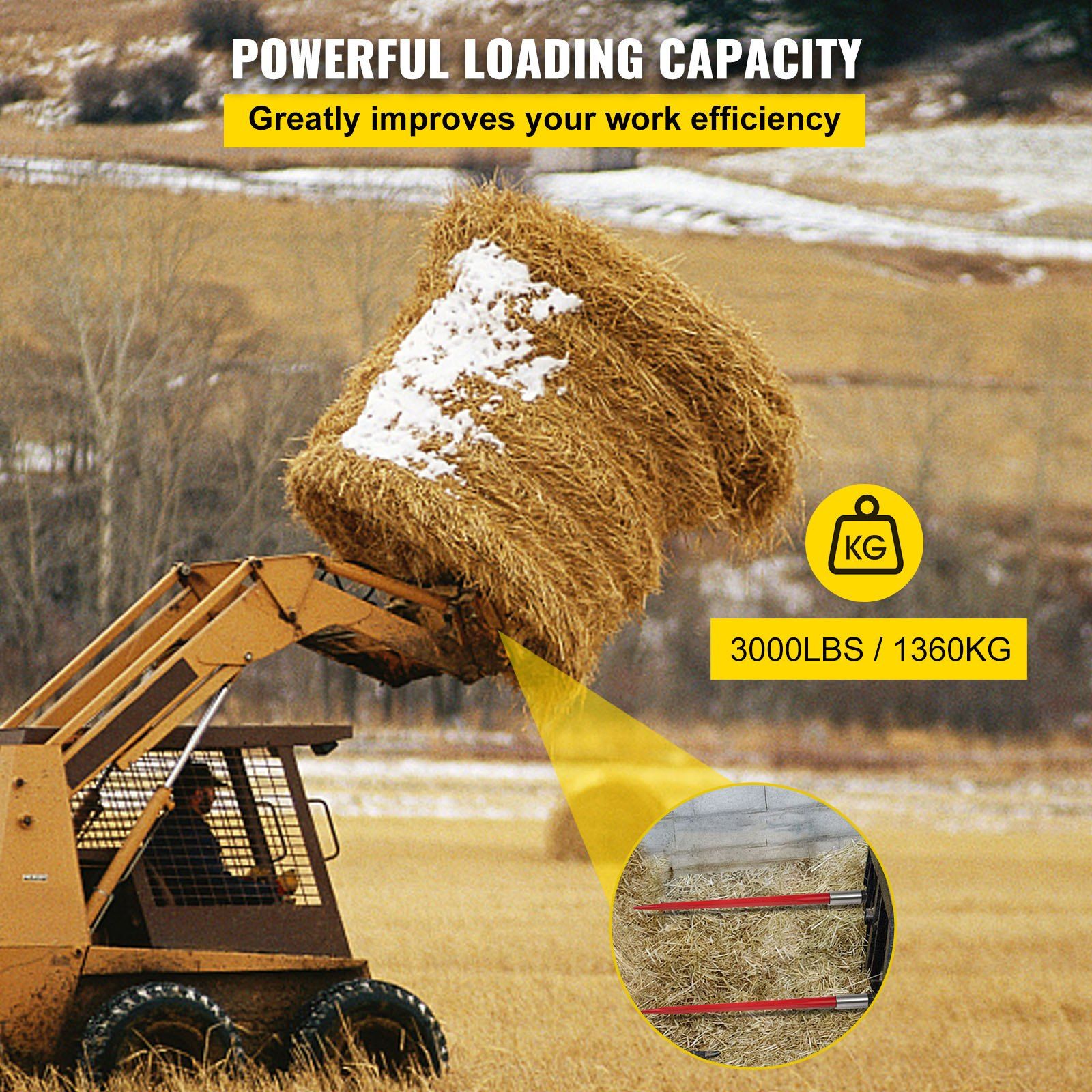 Pair Hay Spear 43" Bale Spear 3000 lbs Capacity, Bale Spike Quick Attach Square Hay Bale Spears 1 3/4", Red V952-CM45X1100-30002PCV0