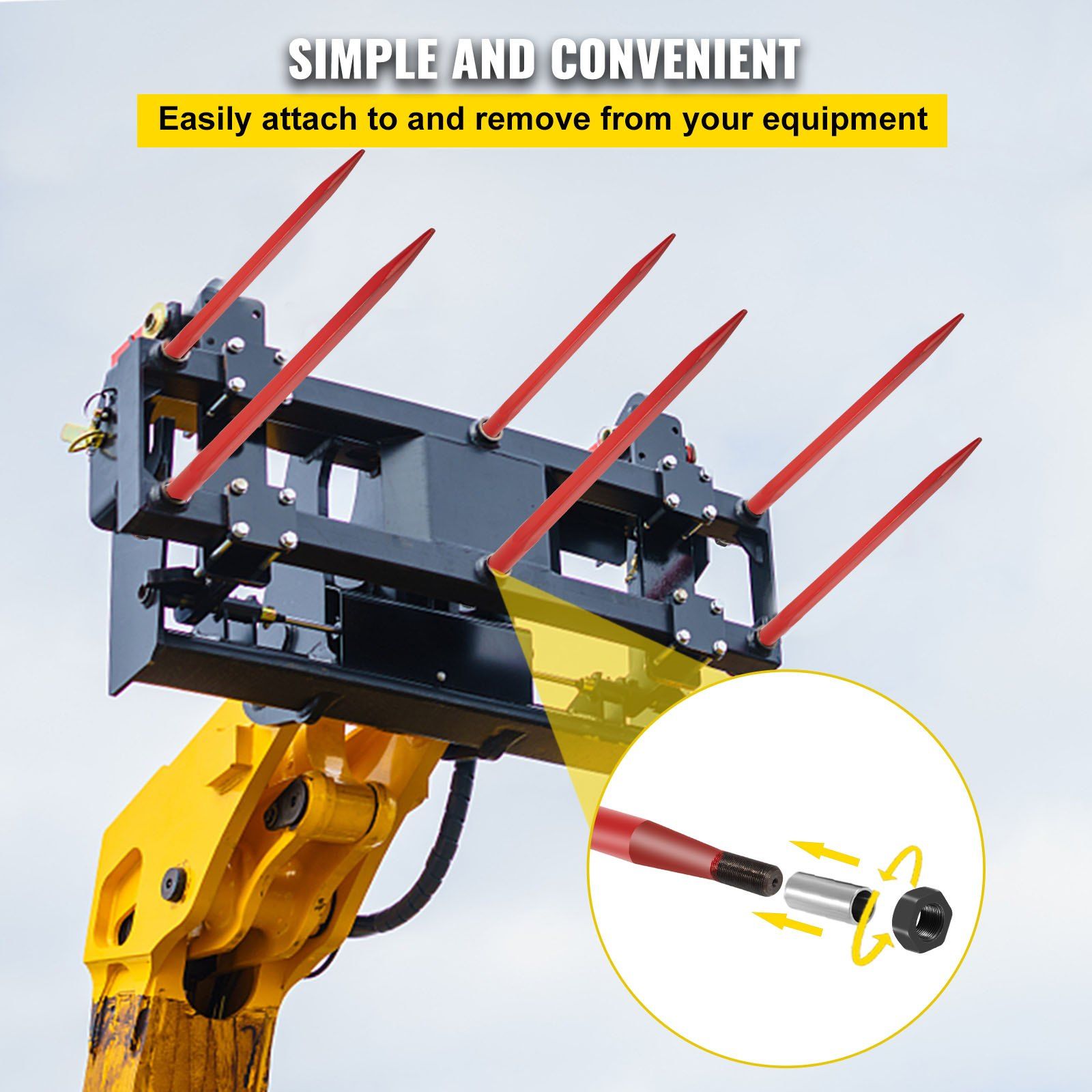 Pair Hay Spear 43" Bale Spear 3000 lbs Capacity, Bale Spike Quick Attach Square Hay Bale Spears 1 3/4", Red V952-CM45X1100-30002PCV0