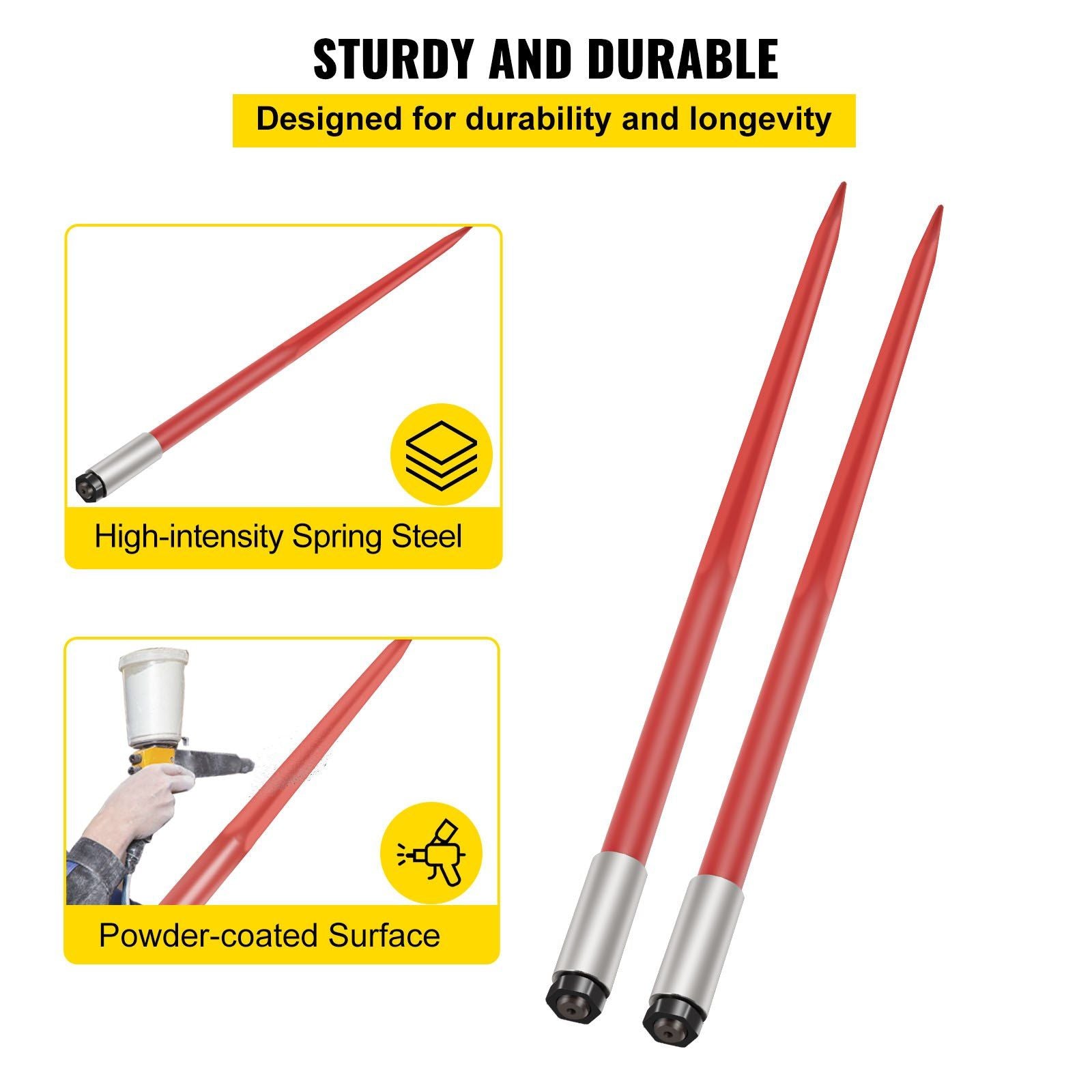 Pair Hay Spear 49" Bale Spear 3000 lbs Capacity, Bale Spike Quick Attach Square Hay Bale Spears 1 3/4", Red V952-CM45X1250-30002PCV0