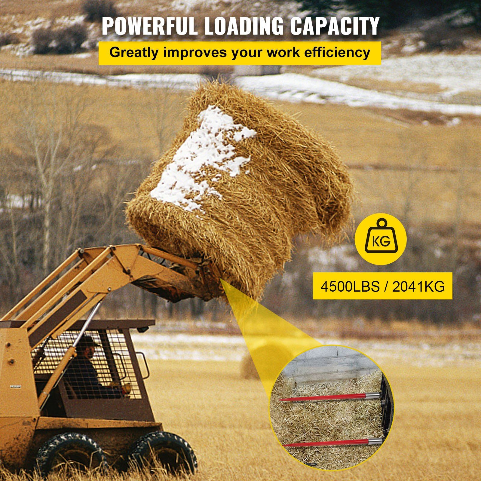 Pair Hay Spear 49" Bale Spear 3000 lbs Capacity, Bale Spike Quick Attach Square Hay Bale Spears 1 3/4", Red V952-CM45X1250-30002PCV0