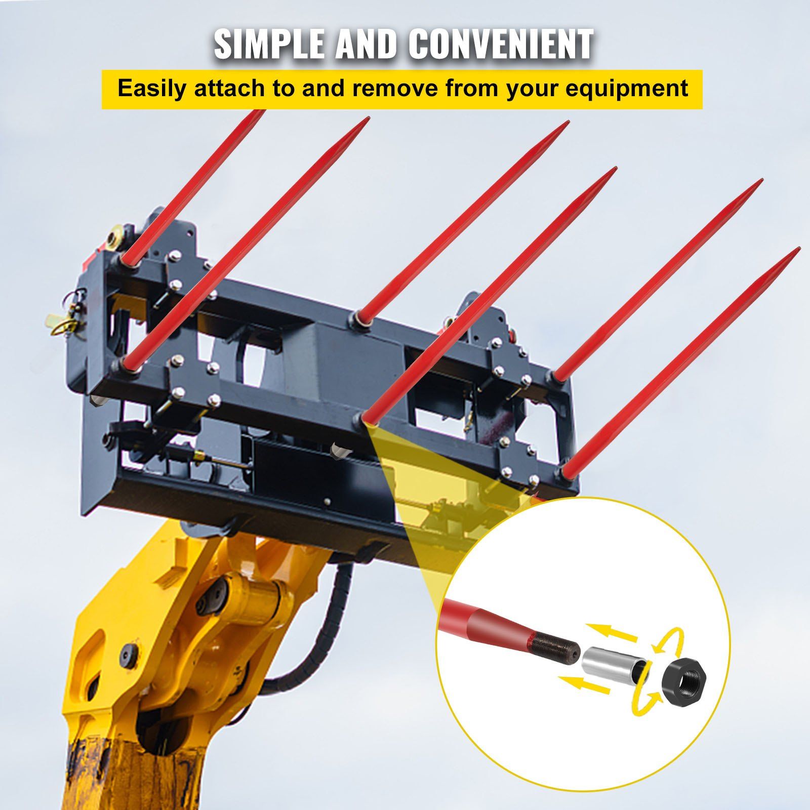 Pair Hay Spear 49" Bale Spear 3000 lbs Capacity, Bale Spike Quick Attach Square Hay Bale Spears 1 3/4", Red V952-CM45X1250-30002PCV0