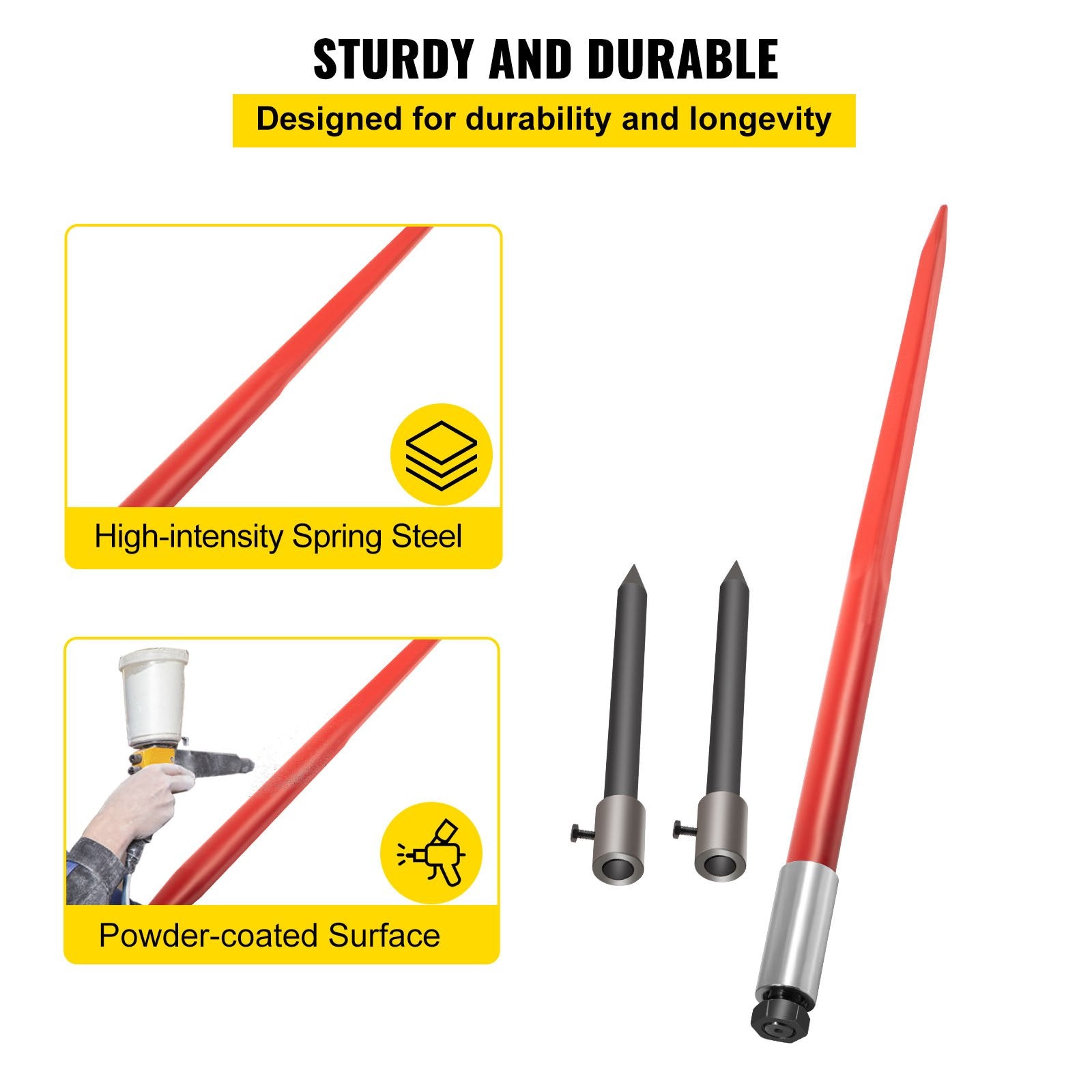 Hay Spear 49" Bale Spear 3000 lbs Capacity, Bale Spike Quick Attach Square Hay Bale Spears, Red Coated Bale V952-CM45X12503000DTT1V0