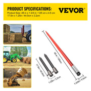 Hay Spear 49" Bale Spear 3000 lbs Capacity, Bale Spike Quick Attach Square Hay Bale Spears, Red Coated Bale V952-CM45X12503000DTT1V0