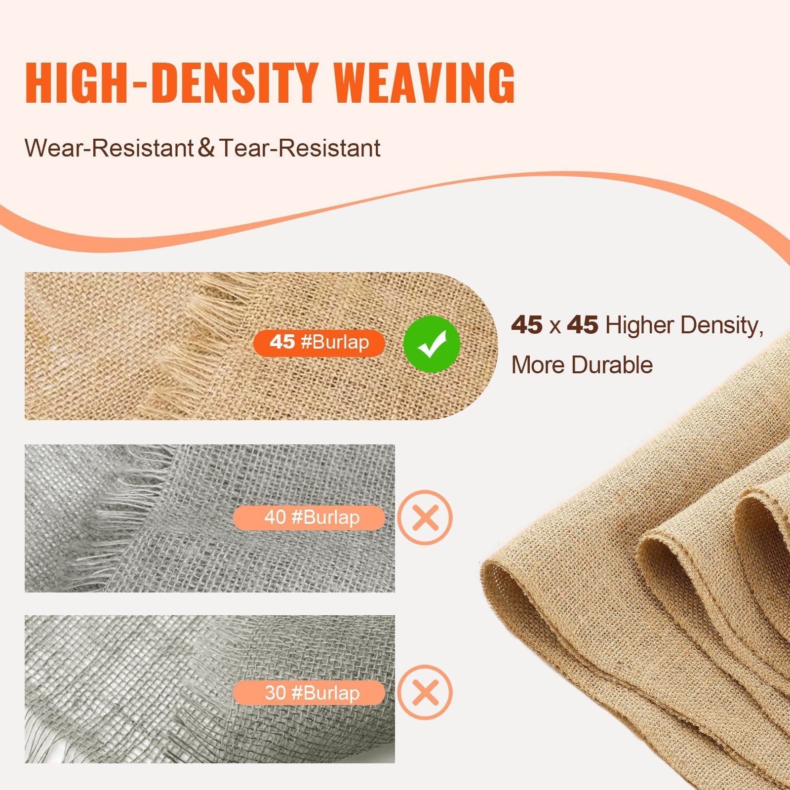 Burlap Fabric Roll, 355 mm x 45.7 m & 50 x 50 Density Wide Natural Burlap Fabric Rolls, Jute Fabric Burlap V952-CMBJ14INCHES3MBHIV0