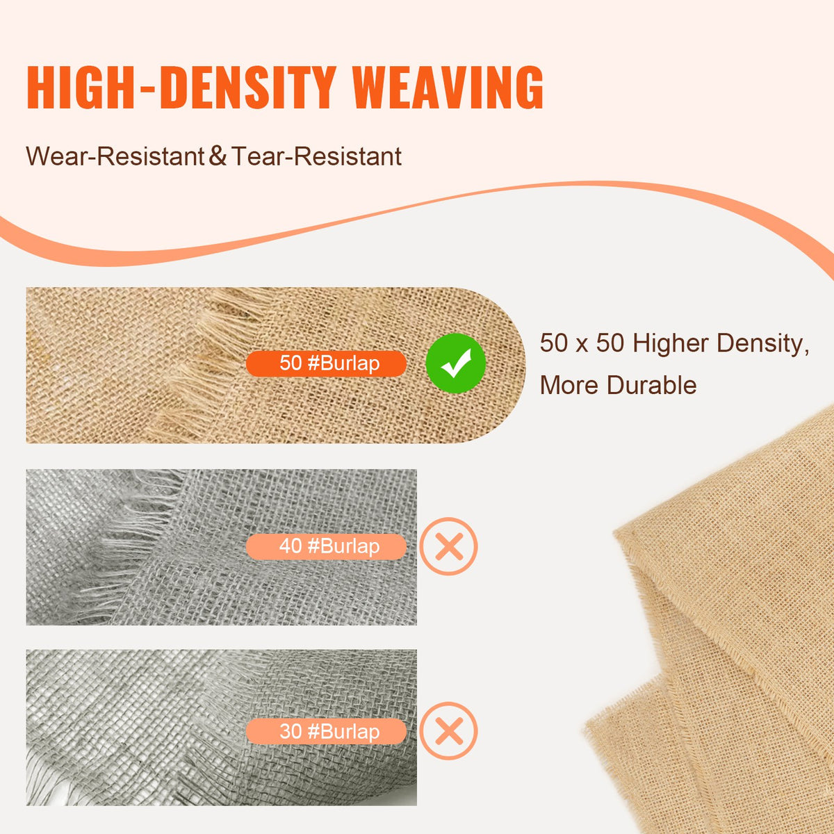 Burlap Fabric Roll, 1016 mm x 22.86 m & 50 x 50 Density Wide Natural Burlap Fabric Rolls, Jute Fabric Burlap V952-CMBJ40INCHESDJJN9V0