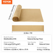 Burlap Fabric Roll, 1016 mm x 22.86 m & 50 x 50 Density Wide Natural Burlap Fabric Rolls, Jute Fabric Burlap V952-CMBJ40INCHESDJJN9V0
