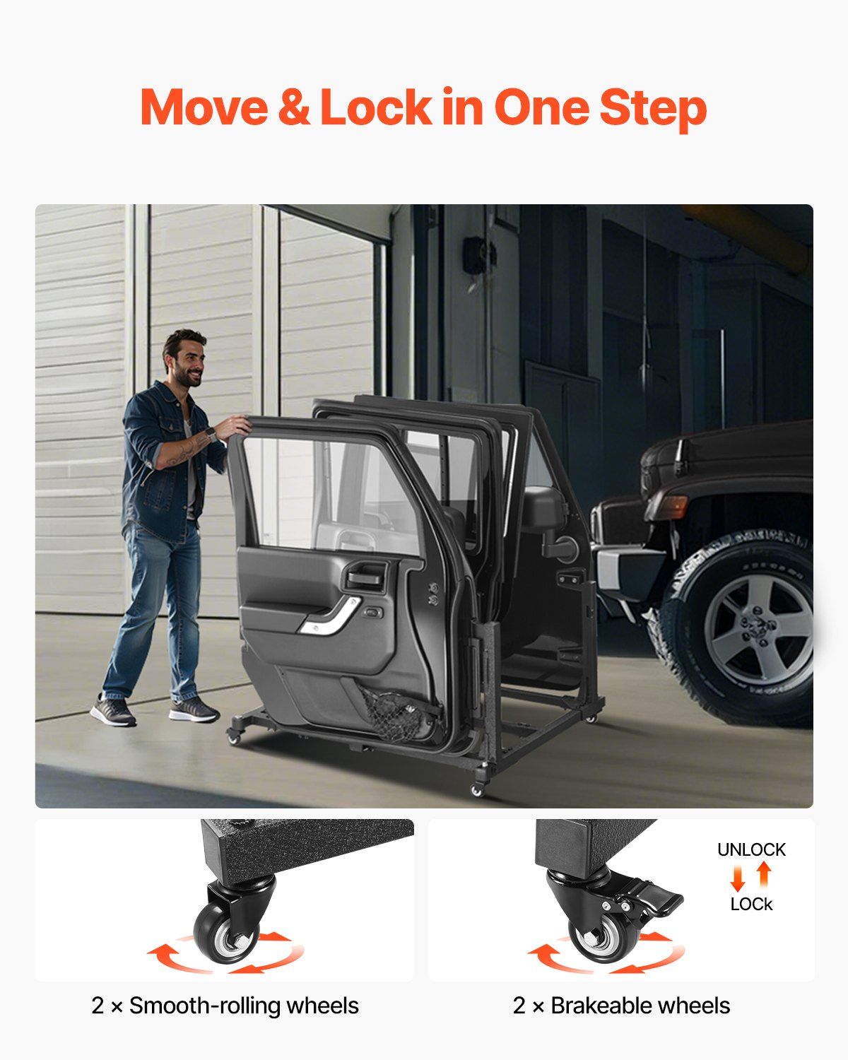 Jeep Door Storage Cart, 4 Doors Moveable Storage Cart Rack with Thickened Rubber Cushion, Sturdy Car Door V952-CMTCBPXCZ4PCBKV5WV0