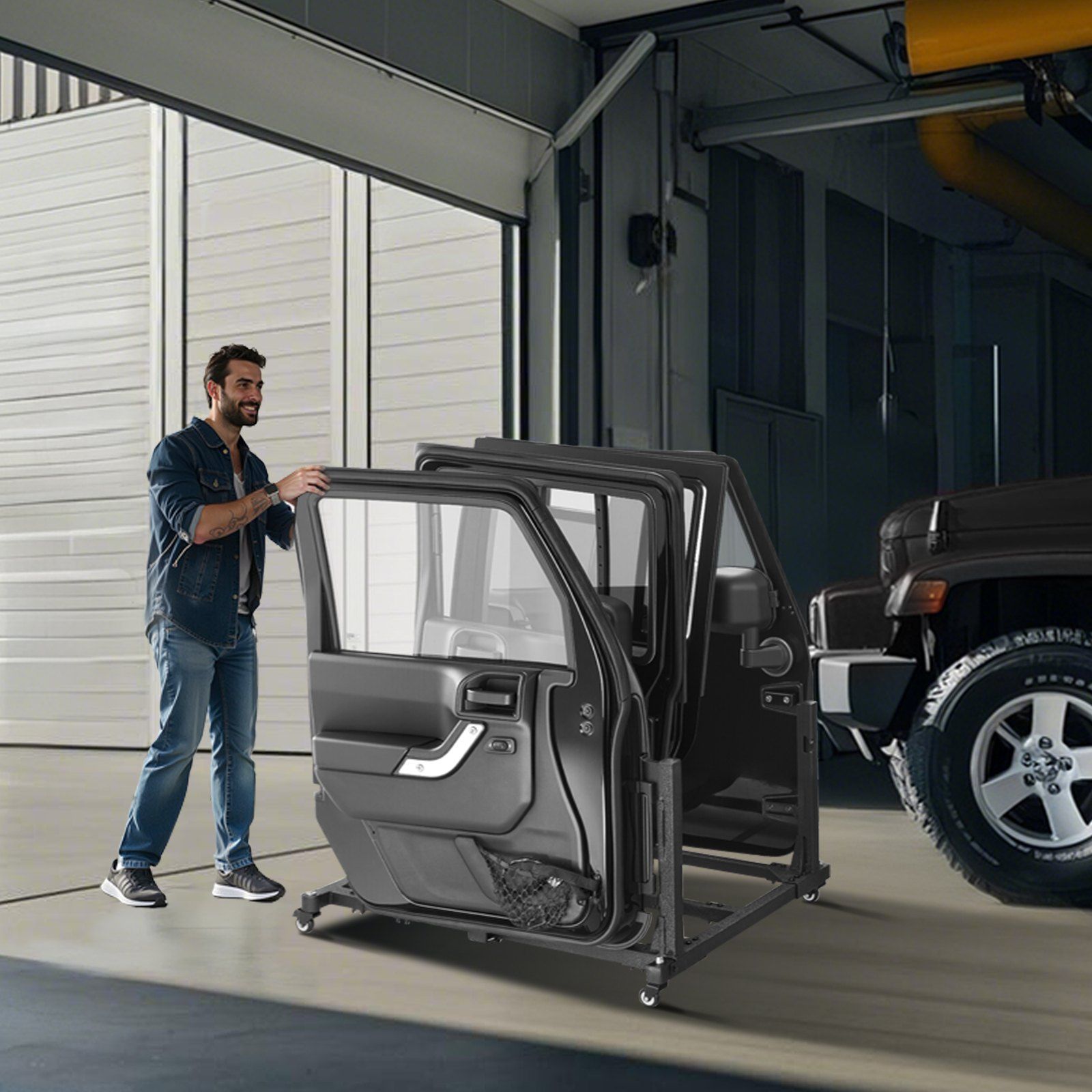 Jeep Door Storage Cart, 4 Doors Moveable Storage Cart Rack with Thickened Rubber Cushion, Sturdy Car Door V952-CMTCBPXCZ4PCBKV5WV0