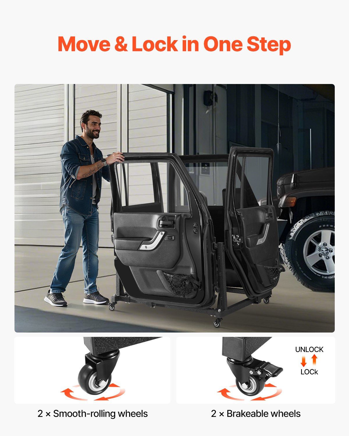 Jeep Door Storage Cart, 4 Doors Moveable Storage Cart Rack with Thickened Rubber Cushion, Sturdy Car Door V952-CMTCFXCZ4PCS2X886V0