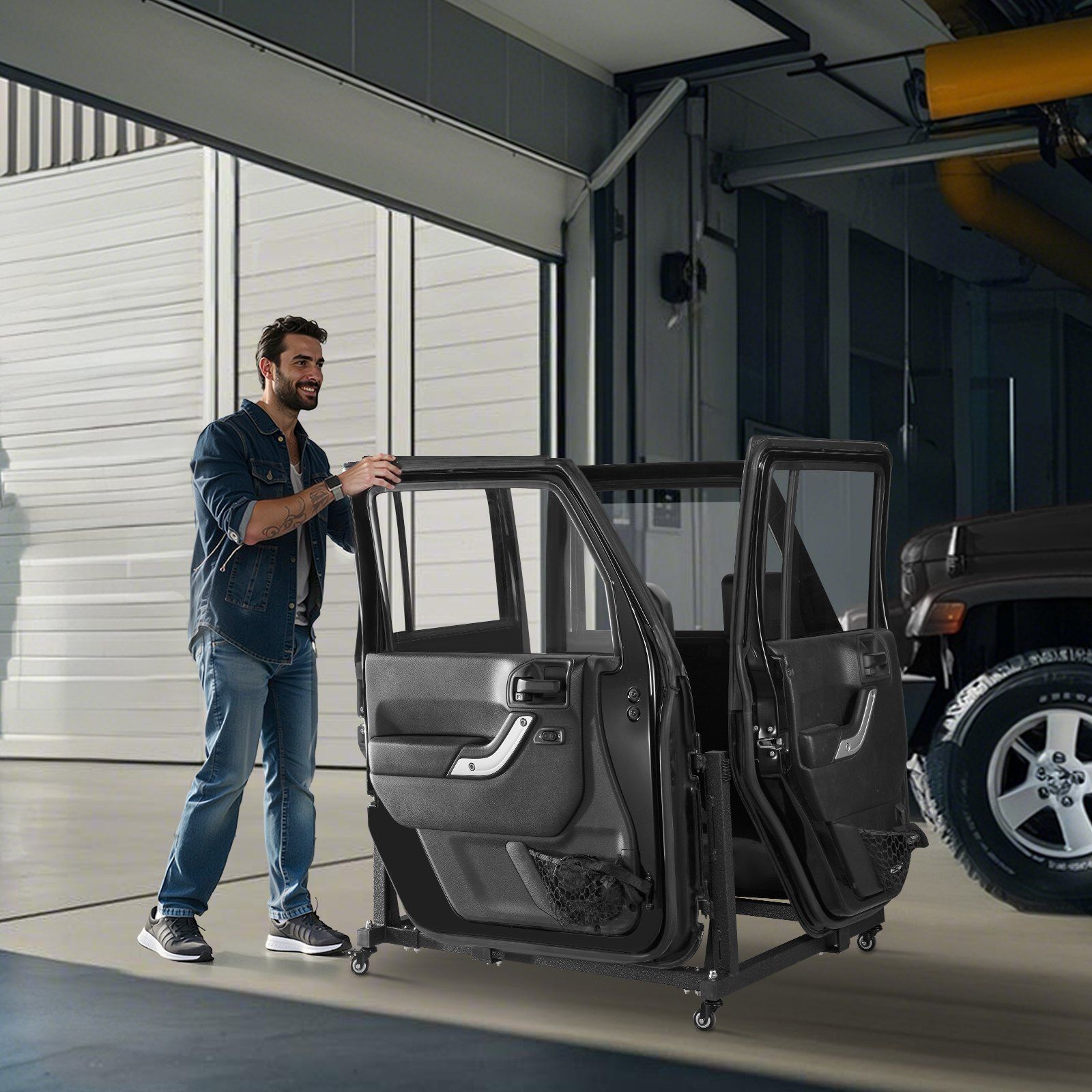 Jeep Door Storage Cart, 4 Doors Moveable Storage Cart Rack with Thickened Rubber Cushion, Sturdy Car Door V952-CMTCFXCZ4PCS2X886V0