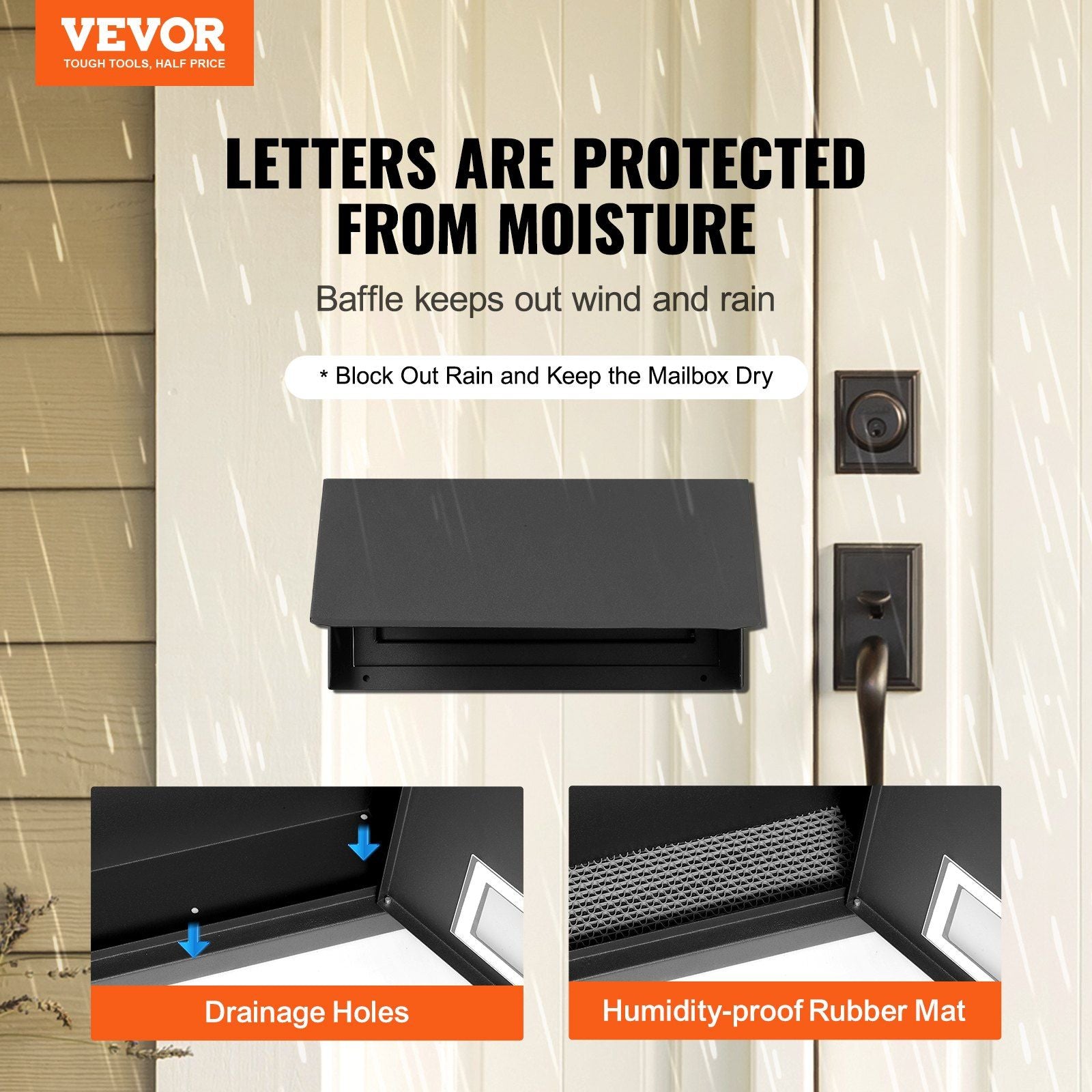 Through The Door Key Drop Box, Heavy Duty Steel Through the Door Mailbox with 12" Combination Lock, Mail Drop V952-CMXBXMMSBLACBDP02V0