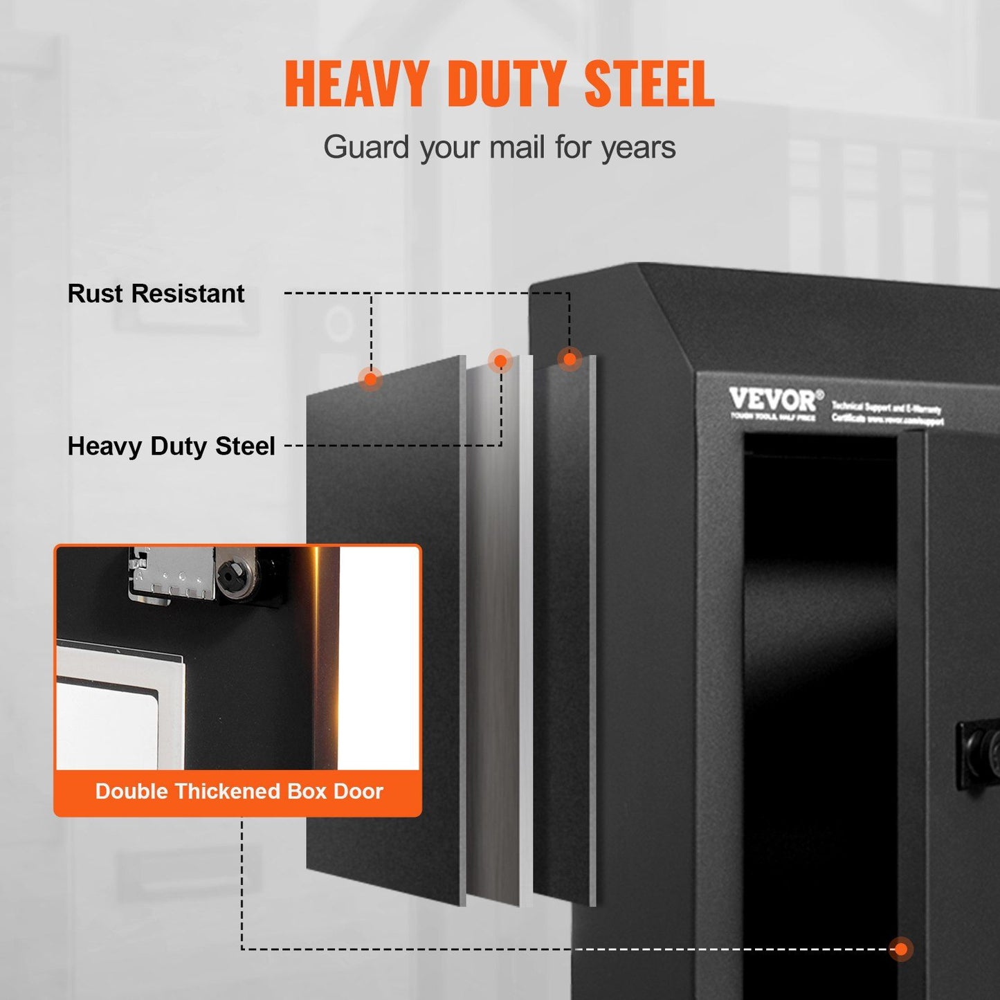Through The Door Key Drop Box, Heavy Duty Steel Through the Door Mailbox with 12" Combination Lock, Mail Drop V952-CMXBXMMSBLACBDP02V0