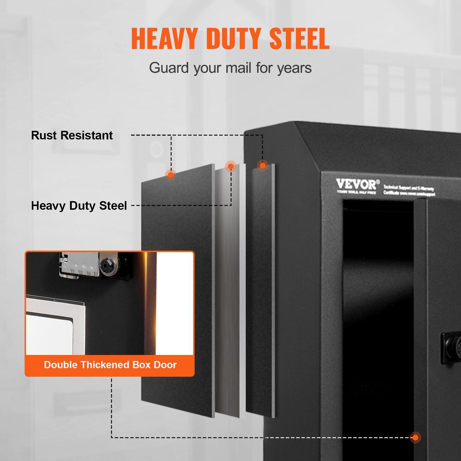 Through The Door Key Drop Box, Heavy Duty Steel Through the Door Mailbox with 12" Combination Lock, Mail Drop V952-CMXBXMMSBLACBDP02V0
