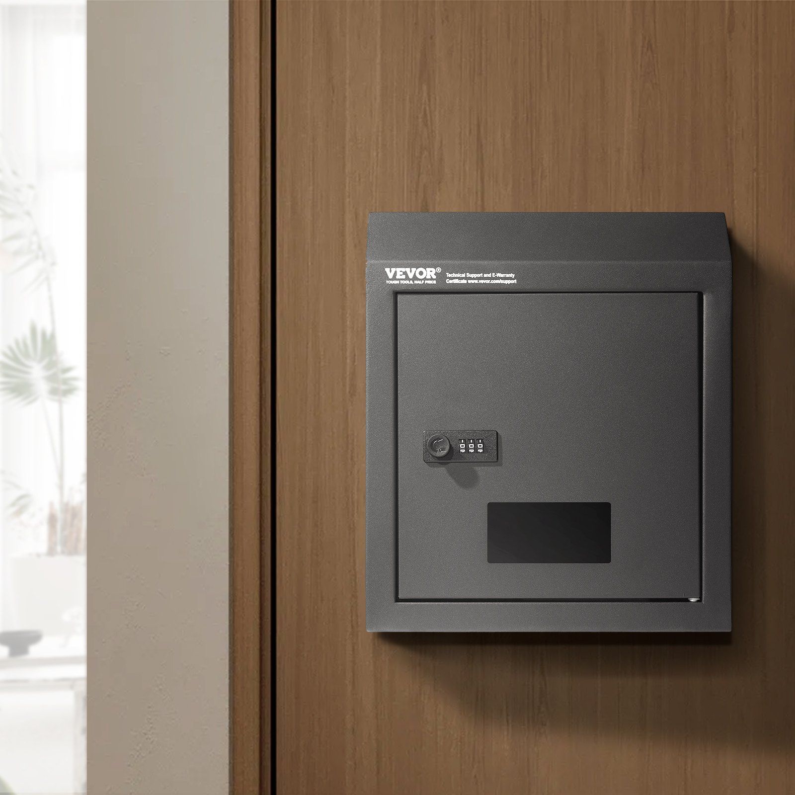 Through The Door Key Drop Box, Heavy Duty Steel Through the Door Mailbox with 12" Combination Lock, Mail Drop V952-CMXBXMMSBLACBDP02V0