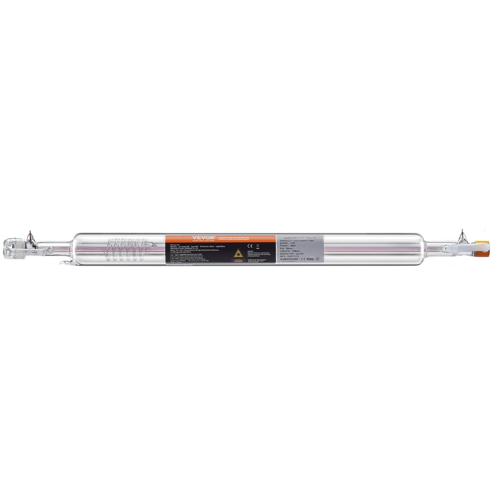Laser Tube, 40W CO2 Laser Tube for Laser Engraver and Cutter Machine, 720 mm Length, 50 mm Diameter, Glass V952-CO2JGG40W000T6RH6V9