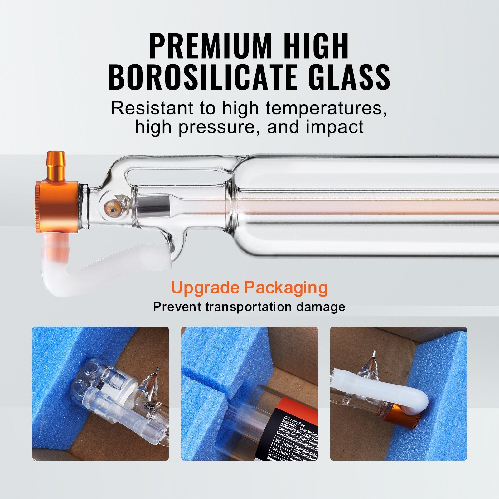 Laser Tube, 50W CO2 Laser Tube for Laser Engraver and Cutter Machine, 850 mm Length, 50 mm Diameter, Glass V952-CO2JGG50W00025GL9V9