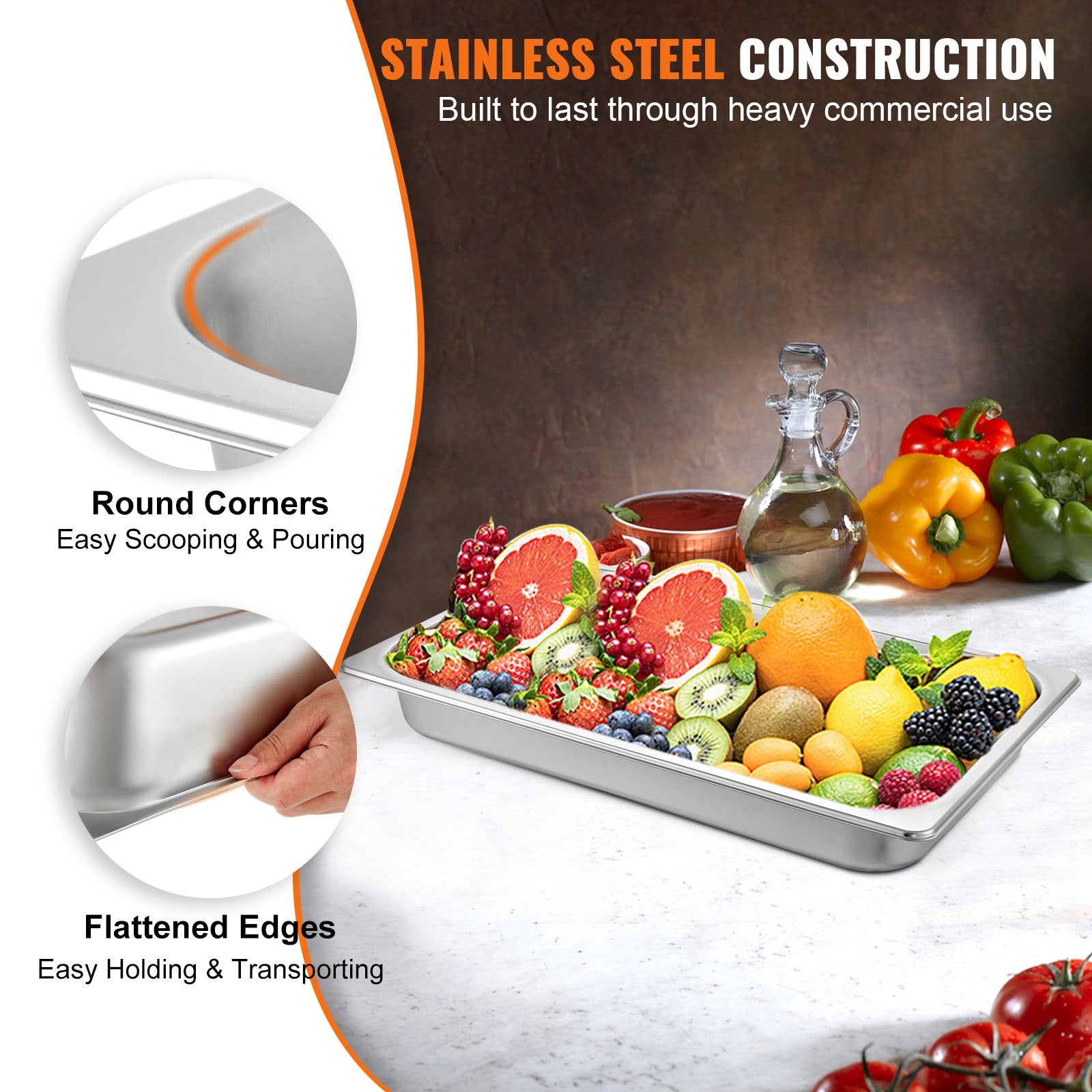 Hotel Pans Full Size 2.5 Inch Deep, Steam Table Pan 6 Pack , 22 Gauge/0.8mm Thick Stainless Steel Hotel Pan V952-CP20X12X2YCTZ6001V0