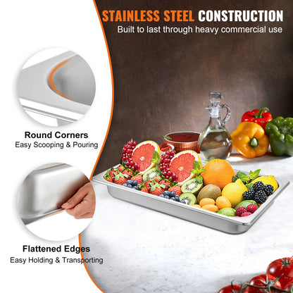 Hotel Pans Full Size 2.5 Inch Deep, Steam Table Pan 6 Pack , 22 Gauge/0.8mm Thick Stainless Steel Hotel Pan V952-CP20X12X2YCTZ6001V0
