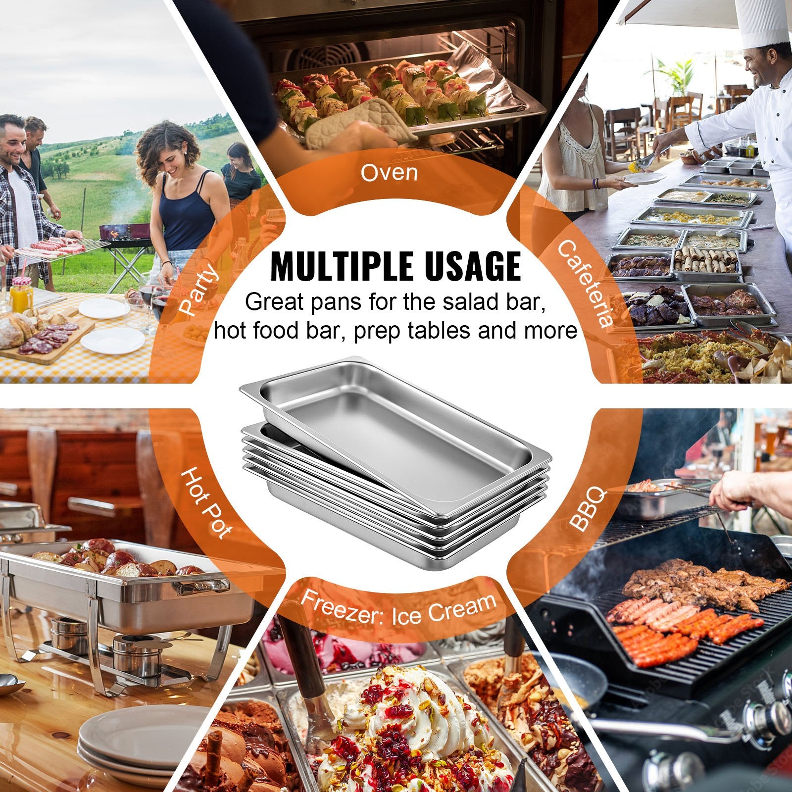 Hotel Pans Full Size 2.5 Inch Deep, Steam Table Pan 6 Pack , 22 Gauge/0.8mm Thick Stainless Steel Hotel Pan V952-CP20X12X2YCTZ6001V0