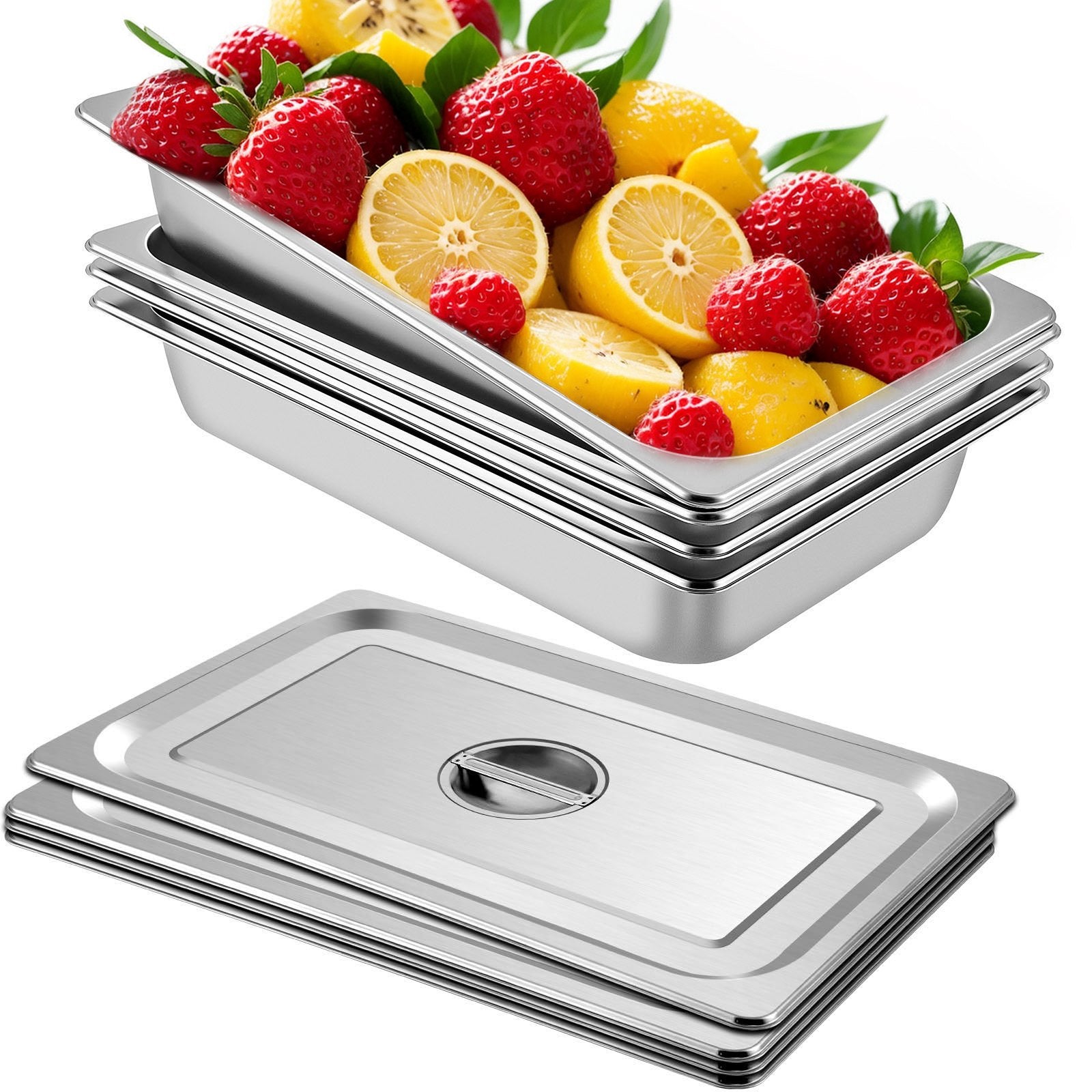 4 Pack Hotel Pan 3.7" Deep Steam Table Pan Full Size with Lid 20.8"L x 13"W Hotel Pan 22 Gauge Stainless V952-CP20X12X4YCTZ4001V0