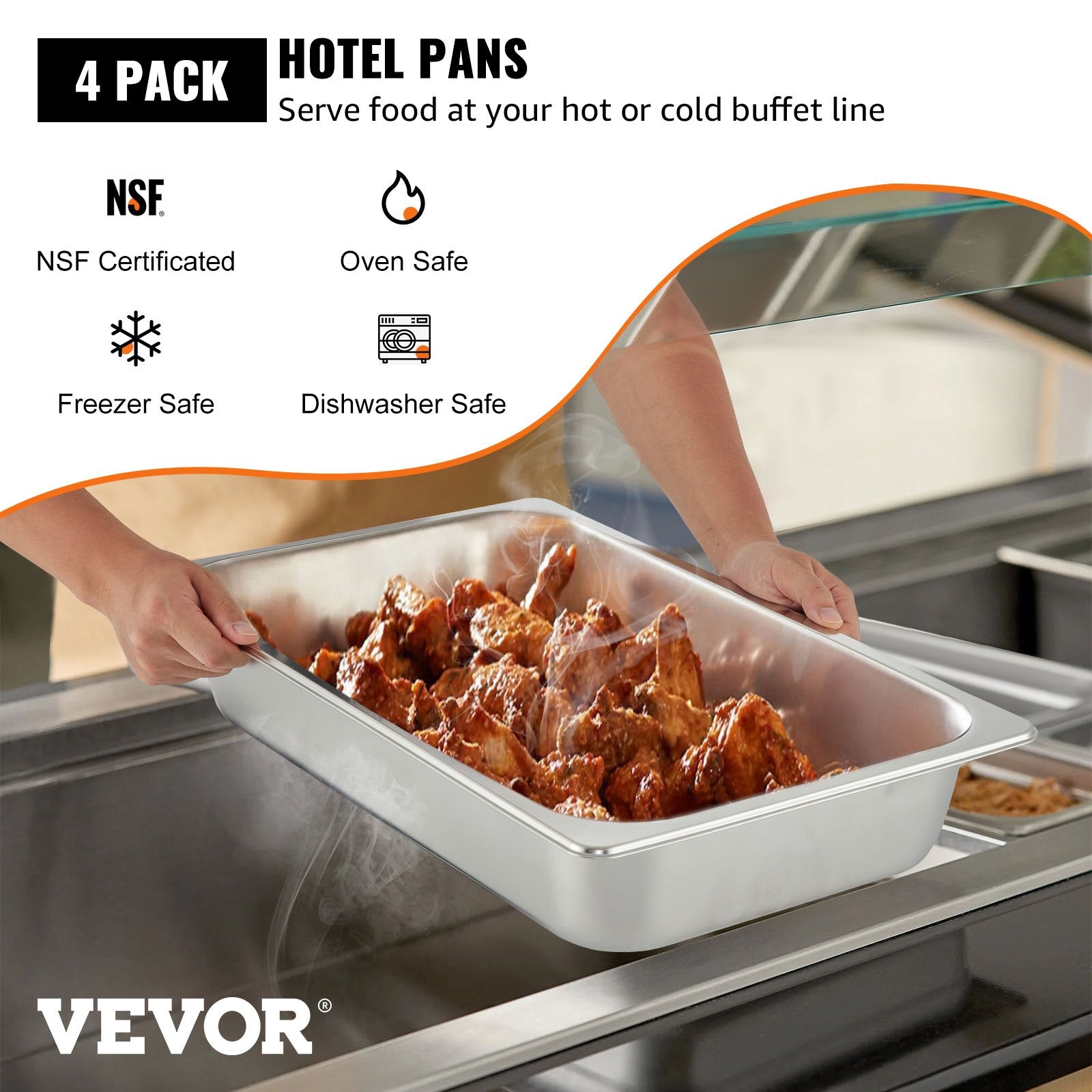 4 Pack Hotel Pan 3.7" Deep Steam Table Pan Full Size with Lid 20.8"L x 13"W Hotel Pan 22 Gauge Stainless V952-CP20X12X4YCTZ4001V0