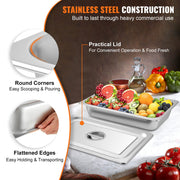 4 Pack Hotel Pan 3.7" Deep Steam Table Pan Full Size with Lid 20.8"L x 13"W Hotel Pan 22 Gauge Stainless V952-CP20X12X4YCTZ4001V0