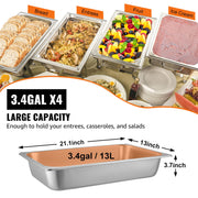 4 Pack Hotel Pan 3.7" Deep Steam Table Pan Full Size with Lid 20.8"L x 13"W Hotel Pan 22 Gauge Stainless V952-CP20X12X4YCTZ4001V0