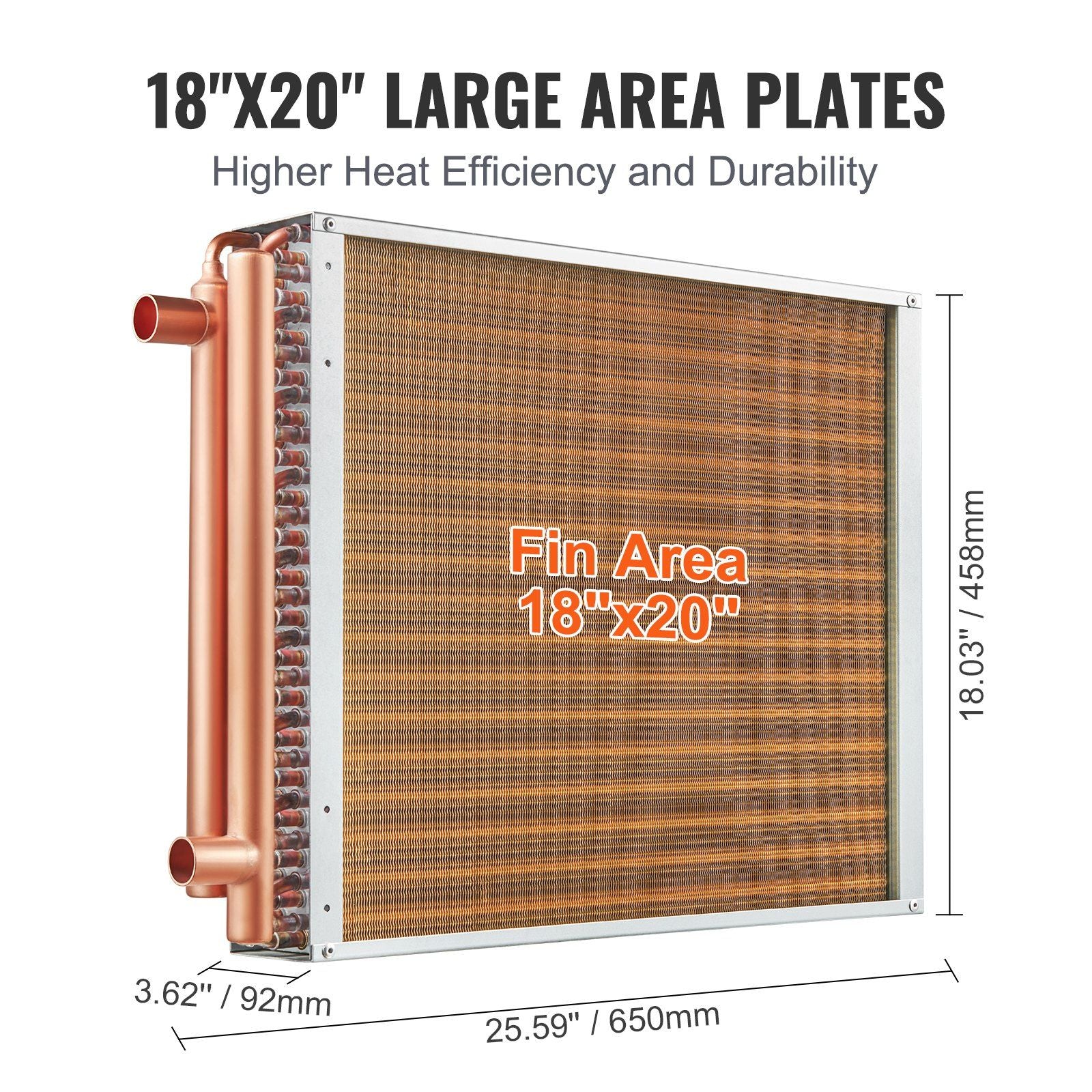 Heat Exchanger Water to Air, 18"x 20" with 3-Row 3/8" Copper Ports, 242 Aluminum Fins Heat Exchanger for V952-CPGSHRQ18200VCZ68V0
