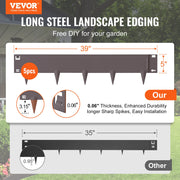Steel Landscape Edging, 5-pack Steel Garden Edging Borders, 39" L x 5" H Strips, Hammer-in Edging Border, V952-CPPZ5INCH162R3IS3V0