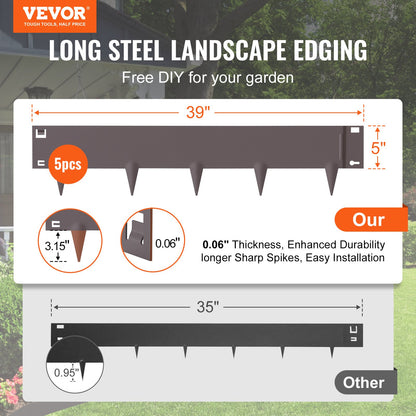 Steel Landscape Edging, 5-pack Steel Garden Edging Borders, 39" L x 5" H Strips, Hammer-in Edging Border, V952-CPPZ5INCH162R3IS3V0