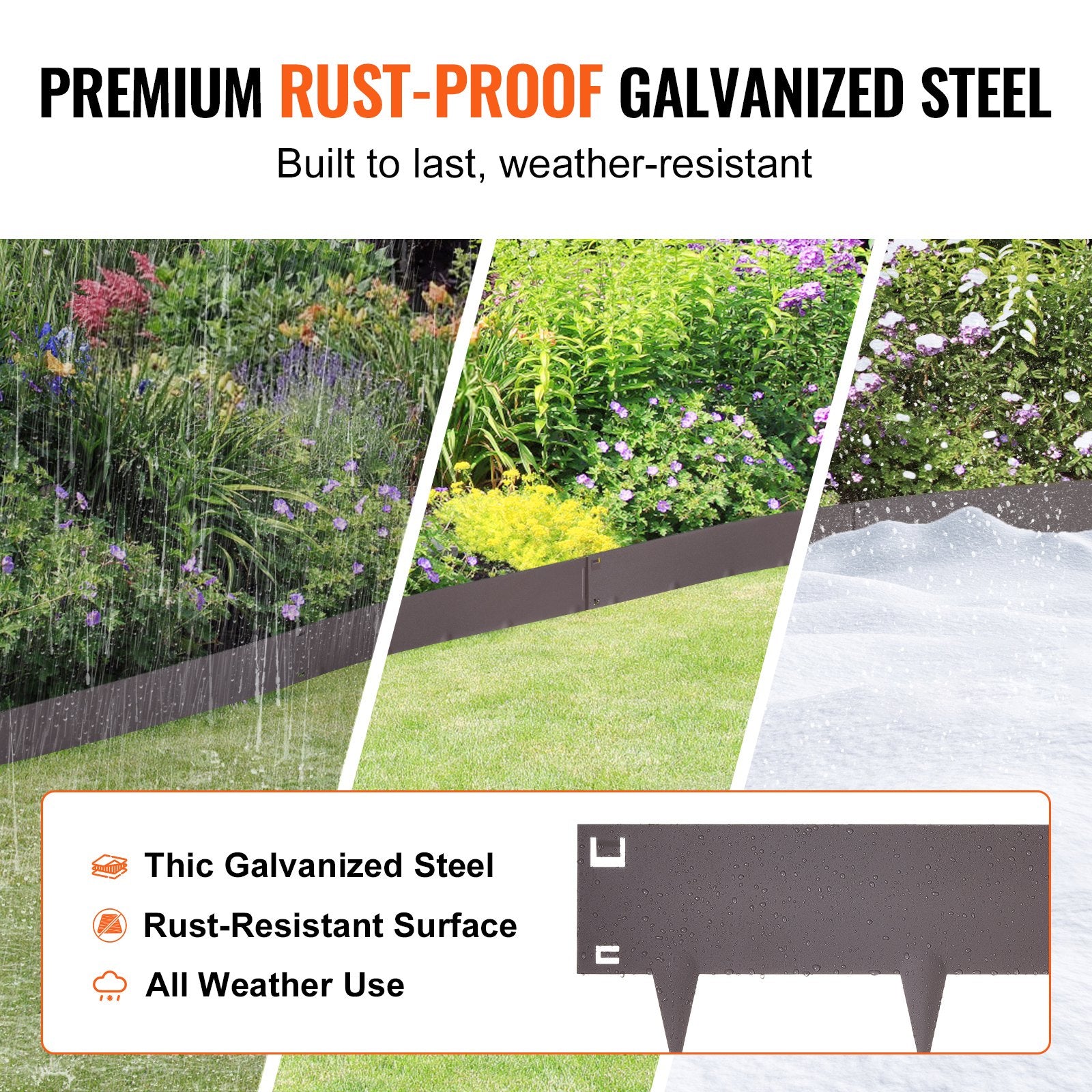 Steel Landscape Edging, 5-pack Steel Garden Edging Borders, 39" L x 5" H Strips, Hammer-in Edging Border, V952-CPPZ5INCH162R3IS3V0