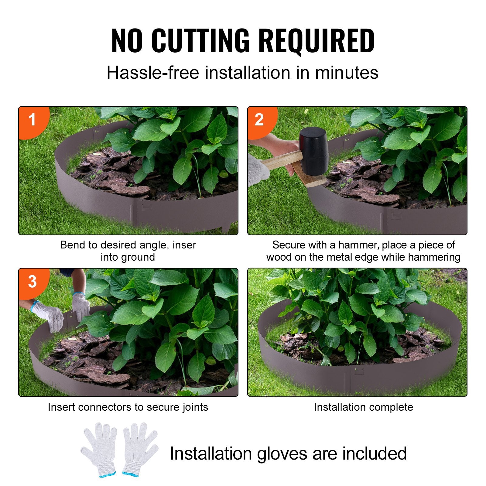 Steel Landscape Edging, 5-pack Steel Garden Edging Borders, 39" L x 5" H Strips, Hammer-in Edging Border, V952-CPPZ5INCH162R3IS3V0
